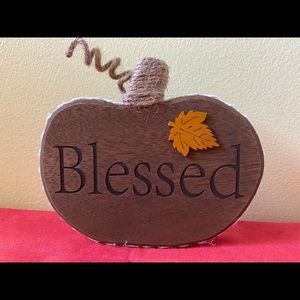 Wood Handmade Pumpkins reading Blessed or Thankful